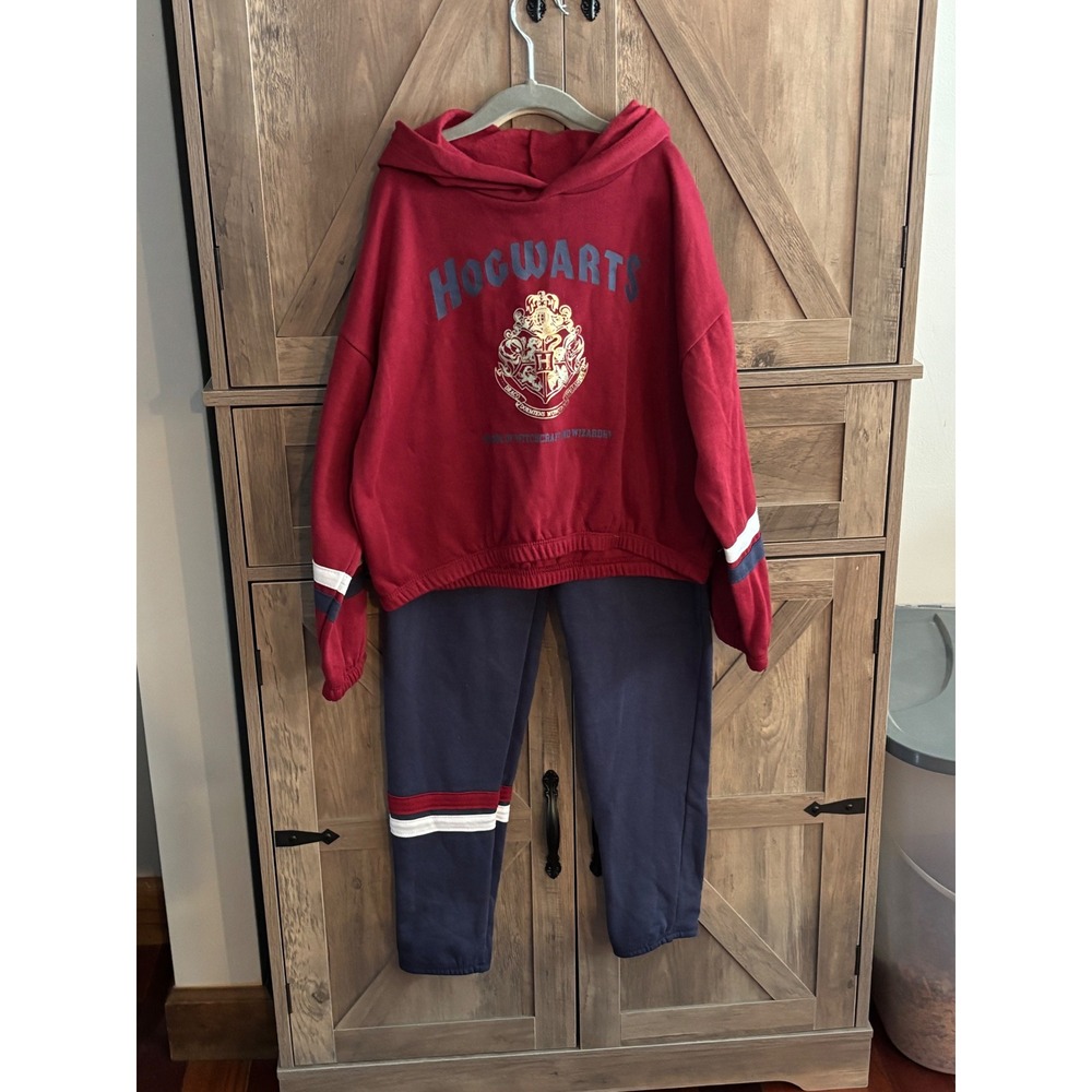 Harry Potter Hogwarts Kids Burgundy Hoodie and Navy Joggers Sweatsuit Set Size 8